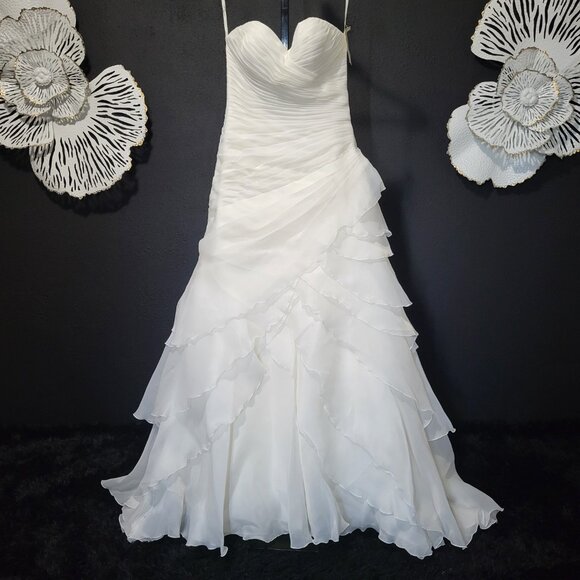 NWT~$1580~DEMETRIOS~4/6~IVORY OFF WHITE RUCHED RUFFLED STRAPLESS WEDDING DRESS - Picture 10 of 16